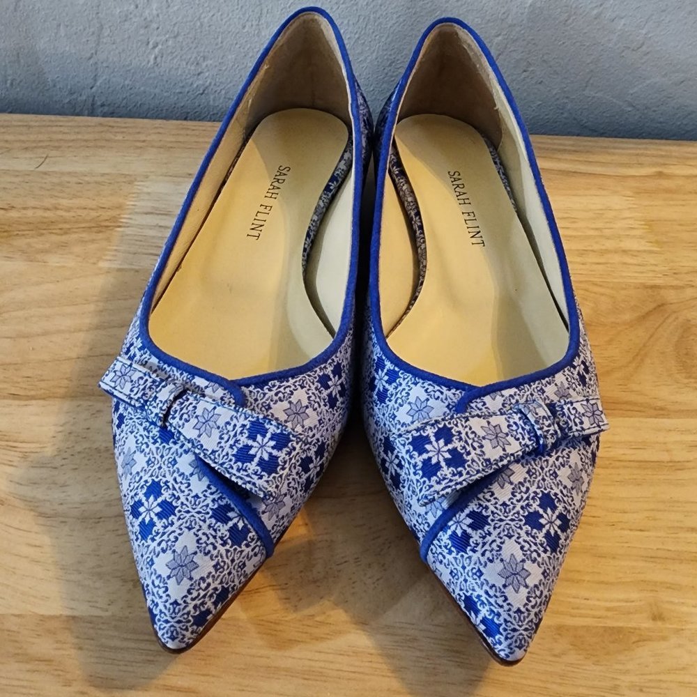 SARAH Flint Azulejos Blue Jacquard Natalie Flats- Size EU 34